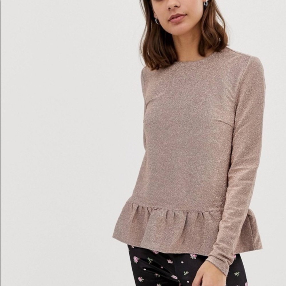 Pieces Kristin Metallic Peplum Frill Blouse Top